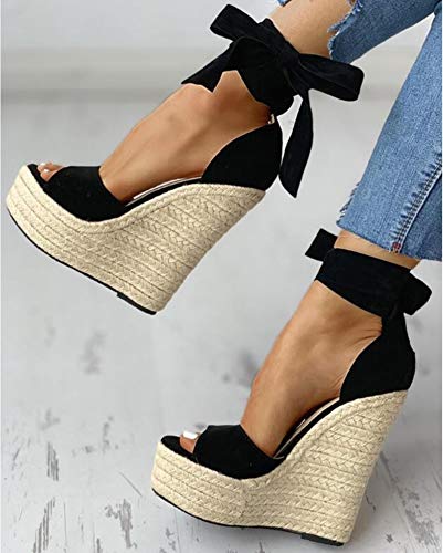 DQS Sandalias de cuña para Mujer, Sandalias de tacón Alto Bohemias con Plataforma para Mujer, Zapatos de Mujer con Punta Abierta y Correa de Tobillo a la Moda