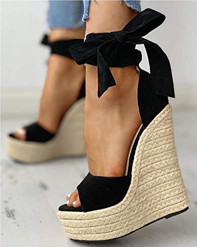 DQS Sandalias de cuña para Mujer, Sandalias de tacón Alto Bohemias con Plataforma para Mujer, Zapatos de Mujer con Punta Abierta y Correa de Tobillo a la Moda