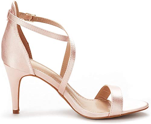 Dream Pairs DOLCE Sandalias de Tacón Vestir Moda Punta Abierta Tira Tobillo para Mujer Champán 39.5 EU/8.5 US