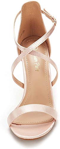 Dream Pairs DOLCE Sandalias de Tacón Vestir Moda Punta Abierta Tira Tobillo para Mujer Champán 40.5 EU/9.5 US