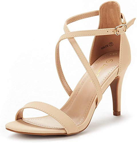 Dream Pairs DOLCE Sandalias de Tacón Vestir Moda Punta Abierta Tira Tobillo para Mujer Desnudo Nubuck 41 EU/10 US