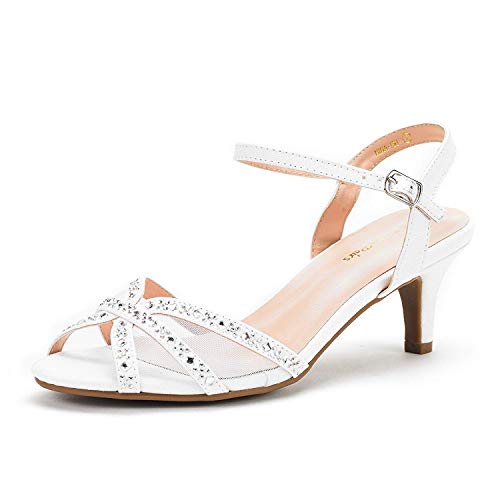 Dream Pairs Nina-150 Sandalias de Tacón Bajo para Mujer Blanco 38.5 EU/7.5 US