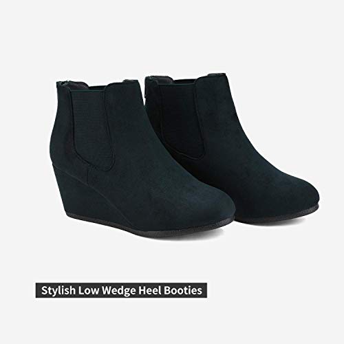 Dream Pairs Patty Mujer Botines de Tacón Cuña Chelsea Plataforma Moda Cremallera Otoño Invierno Botas Azul 41 EU/10 US