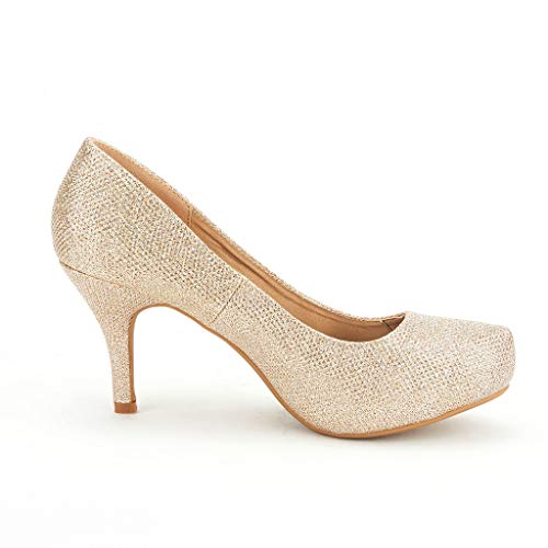 Dream Pairs Tiffany Zapatos de Tacón Vestir Pump para Mujer Dorado 38.5 EU/7.5 US