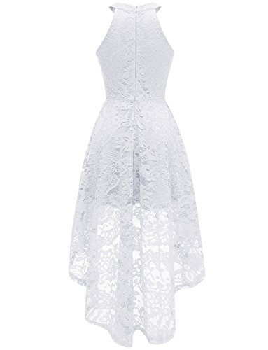 Dressystar Vestido Cóctel Hi-lo Flor Encaje Elegante Mujer Sin Manga Cuello Halter Blanco XL