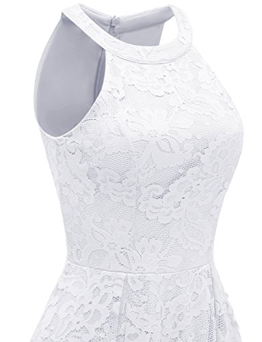 Dressystar Vestido Cóctel Hi-lo Flor Encaje Elegante Mujer Sin Manga Cuello Halter Blanco XL