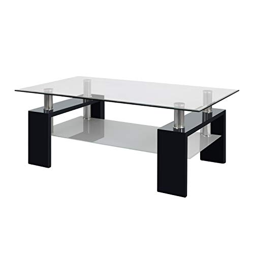 duehome Mesa Centro Moderna de Cristal, Mesita Salon, Color Negro, Medidas: 110 cm (Largo) x 60 cm (Ancho) x 45 cm (Altura)