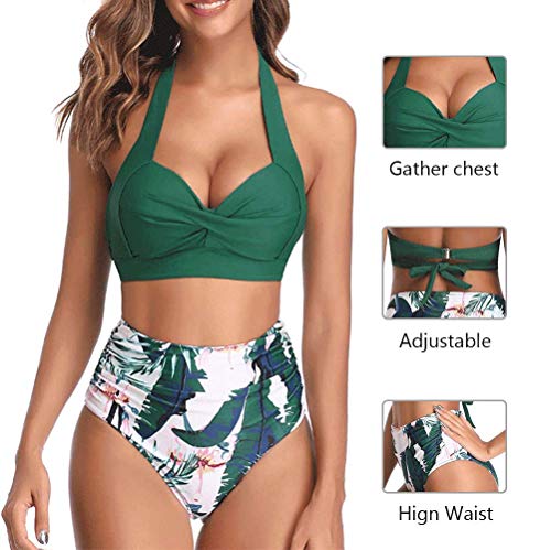 DURINM Conjunto De Bikini de Mujer Traje de Baño 2 Piezas de Cuello Halter Traje de Baño de Estampado Floral de Cintura Alta para el Verano