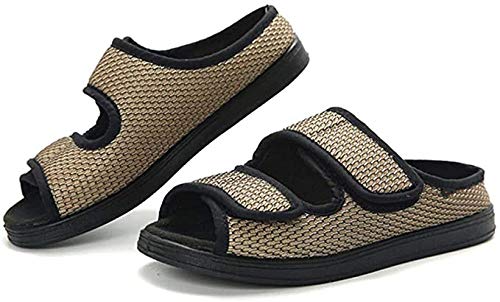 DYWLQ Sandalias para diabéticos para Mujer, para Hombre, Pantuflas Anchas, Calzado quirúrgico, Sandalias con Punta Abierta, cómodos Zapatos Antideslizantes para Interiores y Exteriores-Khaki_39_EU