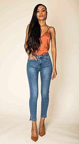 EGOMAXX Mujeres Skinny Denim Jeans Cintura Alta Pantalones elásticos Tobillo, Color:Azul, Talla:XXL