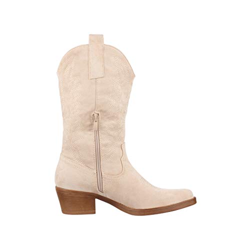 Elara Botas de Vaquero Mujer Estilo Motero Chunkyrayan Beige 301-A32S Beige-37