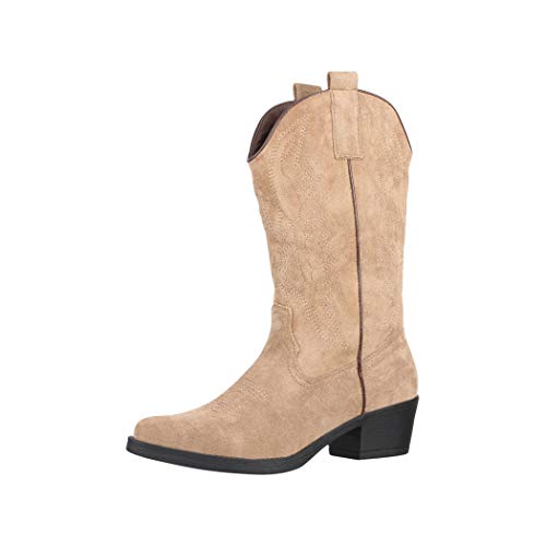 Elara Botas de Vaquero Mujer Estilo Motero Chunkyrayan Caqui 301-A32S Khaki-39