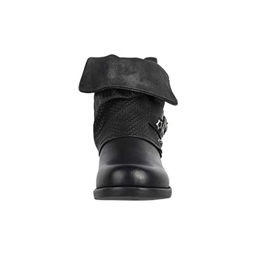 Elara Botines Mujer Botas de Estilo Motero con Remaches Chunkyrayan Negro BZ8399-KB Black-37