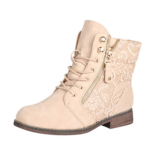 Elara Botines Mujer Trabajo Botas Chunkyrayan Beige Neu-9812-Beige-39