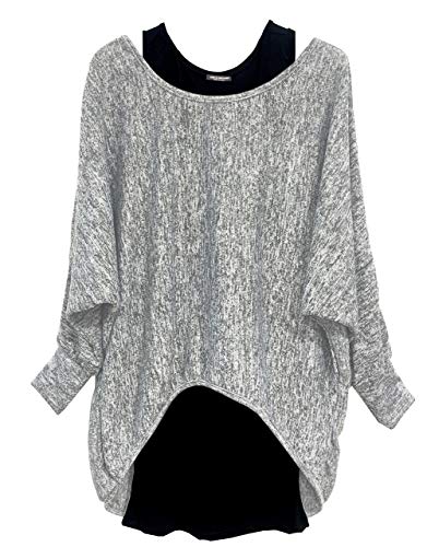 Emma & Giovanni - Pullover - Top - Mujer (M-L, Gris)