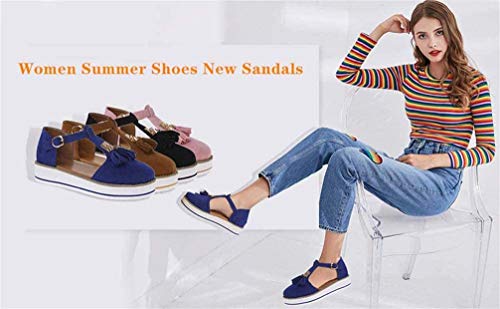 EVR Sandalias de Vestir para Mujer Sandalias Plataforma Planas Las Mujeres de la Manera de la Borla del talón Plano Antideslizante Beach Shoes Slipper Bajas de Verano Plataformas Alpargatas,Azul,41