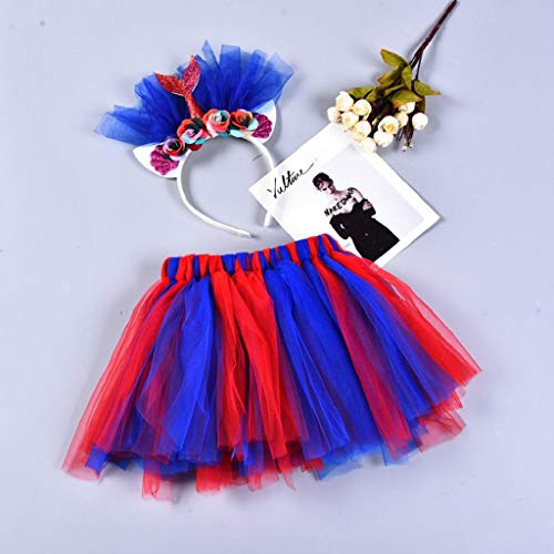 Falda del Tutu para Niña,SHOBDW Pettiskirt Bebé Partido Elasticidad Arco Iris Fluffy Baile De Ballet Rendimiento Colores Traje Falda Floral Conjunto De Cola De Pez 2PCS(Azul,2-4 Años)