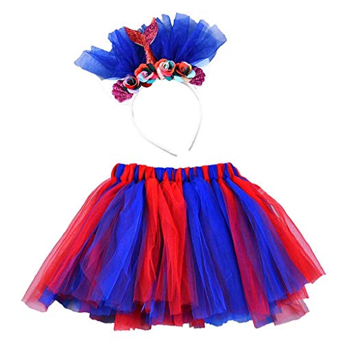 Falda del Tutu para Niña,SHOBDW Pettiskirt Bebé Partido Elasticidad Arco Iris Fluffy Baile De Ballet Rendimiento Colores Traje Falda Floral Conjunto De Cola De Pez 2PCS(Azul,2-4 Años)