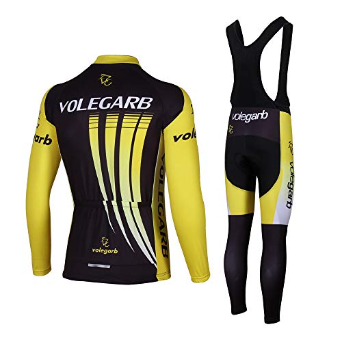 Feilaxleer Ropa Ciclismo Otoño/Invierno/Primavera para Hombre y Mujer - Ciclismo Maillot MTB de Manga Larga y Culotte Pantalones Acolchado 3D (Amarillo,M)