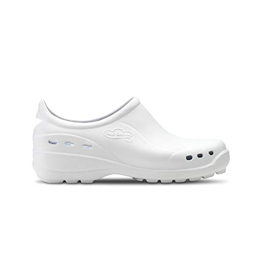 Feliz Caminar - Zapato Sanitario Flotantes Shoes Blanco, 35 | Zueco Cerrado Unisex Antideslizantes y Cómodos para Hombre y Mujer | para Trabajo en Industria, Sanidad, Hostelería, Clínicas