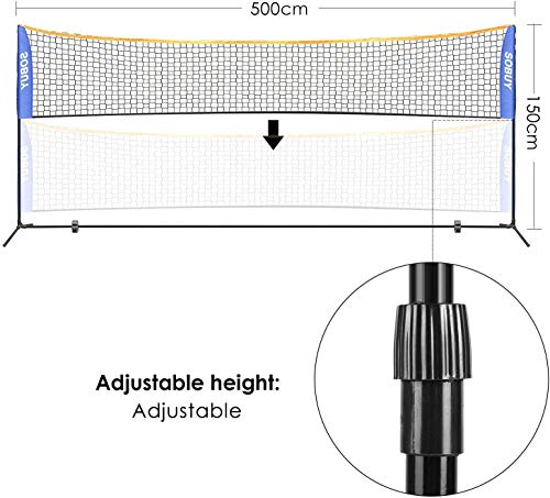 Femor Red de Tenis Bádminton Portátil Desplegable Ajustable, Red para Voleibol para el Interior o al Aire Libre, con Soporte y Bolsa, Altura Ajustable 107/120/155 cm, Fácil Instalación
