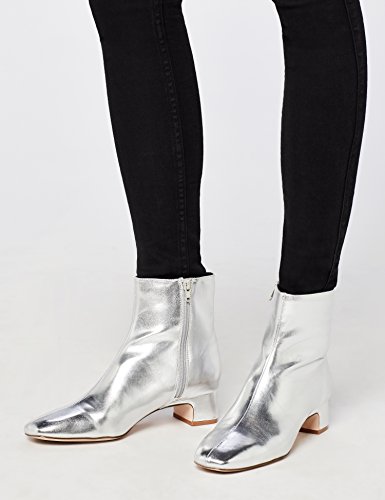 find. Botines con Puntera y Tacón Bajo Mujer, Plateado (Silver Silver), 40 EU