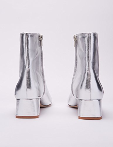 find. Botines con Puntera y Tacón Bajo Mujer, Plateado (Silver Silver), 40 EU