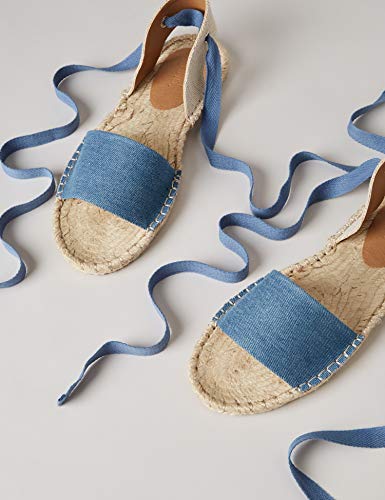 FIND Tie Up Flat Espadrille Alpargata, Azul (Denim), 37 EU