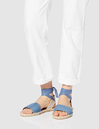 FIND Tie Up Flat Espadrille Alpargata, Azul (Denim), 37 EU