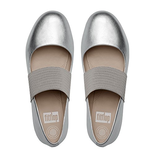 FitFlop F-Sporty Mary Jane, Merceditas Mujer, Plateado (Silver), 39 EU