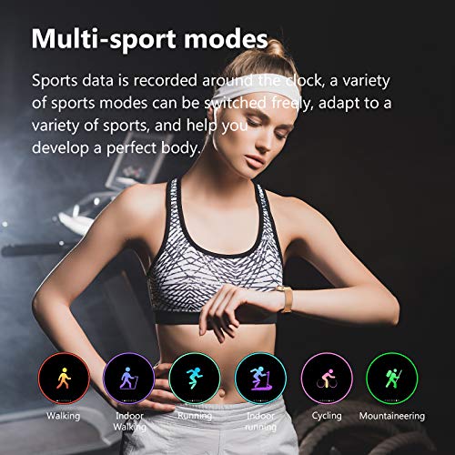 Fitonme Reloj Inteligente con Rastreador de Ejercicios - IP68 Smartwatch de Actividad Deportiva Femenina Impermeable con Frecuencia Cardíaca, Presión Arterial, Sueño, Contador de Calorías (Oro)