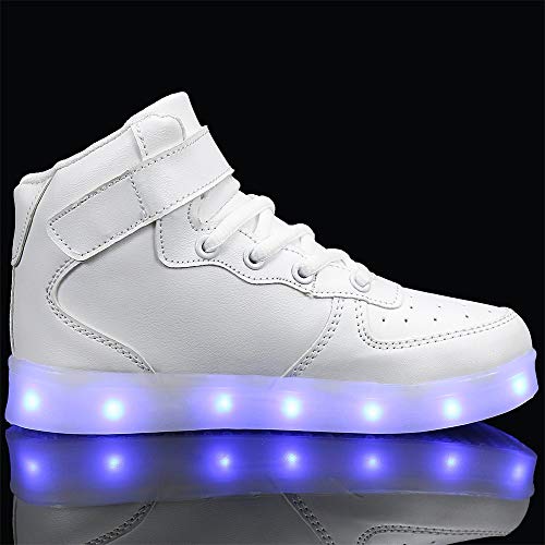 FLARUT Niños Zapatillas Led Luminioso con 7 Colores Unisex Hip Tops Sneakers Zapatos con Luces(Blanco,28)