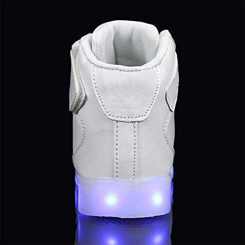 FLARUT Niños Zapatillas Led Luminioso con 7 Colores Unisex Hip Tops Sneakers Zapatos con Luces(Blanco,28)