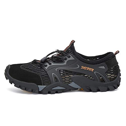 Flarut Sandalias Deportivas Trekking Hombres Verano Pescador Playa Zapatos Casuales Transpirable Zapatilla de Senderismo Deportes Montaña y Asfalto Zapatos para Correr Malla(Negro,39)