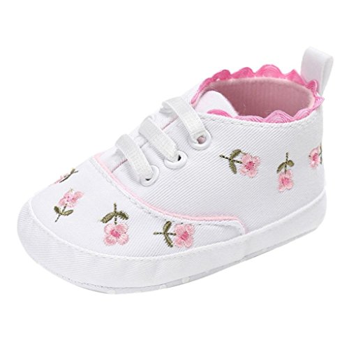 Fossen Bebe Zapatos Recien Nacido Niña Primeros Pasos Bordado Floral Antideslizante Suela Blanda Zapatos (6-12 Meses, Blanco)