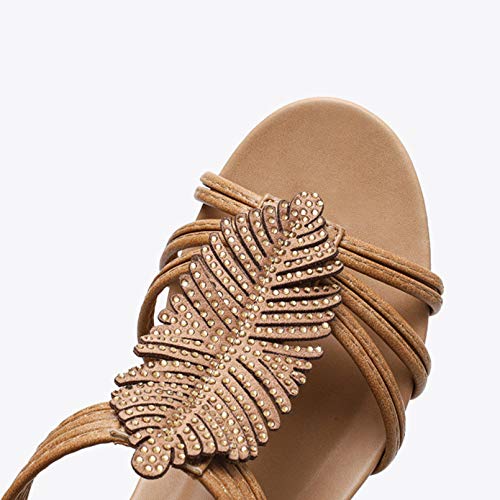 FRTG Sandalias Mujer con Sandalias Wedge Plateau con Elástica en El Tobillo Bajas de Verano Alpargatas de Punta Abierta Zapatos Elegantes para Mujer Cómodos,Beige,38