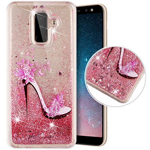 Funda Compatible con Samsung Galaxy A6 Plus 2018.Funda Carcasa Transparente Brillo Móvil Glitter Purpurina Liquida Arenas TPU Silicona Suave Dibujos Diseño Protectora Completo Cubierta,Tacones Altos