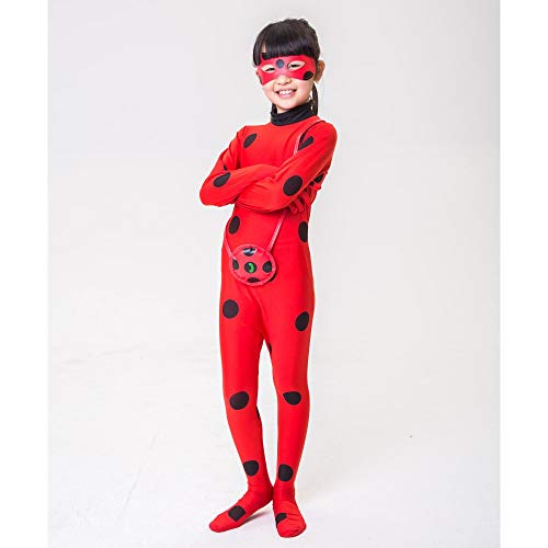 FZCRRDU KOCCAE Carnaval Disfraz de Mariquita Para Niña Halloween Ladybug Viste a Cosplay 3-10 años Leotardo Bodysuit Con Lunares Niños Disfraz Heroína Super Bug Mariquita Niña Infantil Para Carnival