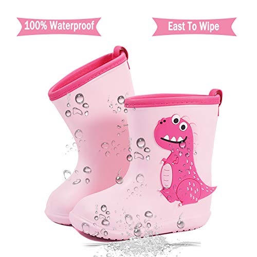 Gainsera Botas de Agua Niña Niño Botas de Agua Lluvia Impermeable Antideslizante Caucho de EVA Rain Boots, 1102 Rosa 21 EU