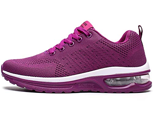 GAXmi Zapatillas Deportivas Mujer Zapatos de Malla Transpirables y Ligeros con Cordones y Cojín de Aire para Running Fitness Morado 39 EU (Etiqueta 41)