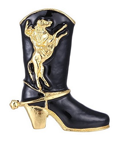 Générique Broche diseño Botas Desde Country,Vaquero Negro y Dorado con Estampado Caballo.