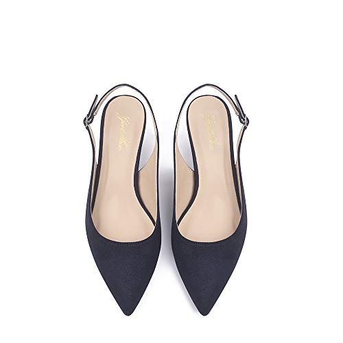 GENSHUO Mujeres Slingback Kitten Heel Pumps Suede Elegante Correa Ajustable Stilettos de tacón bajo en Punta Azul Marino 5CM, NB tamaño 42