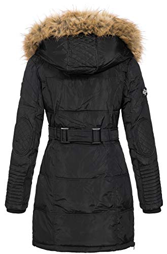 Geographical Norway BEAUTIFUL LADY - Parka cálida mujer - Abrigo grueso con capucha de piel falsa - Chaqueta de invierno - Chaqueta larga con forro cálido - Regalo para mujer Moda casual (Negro S)