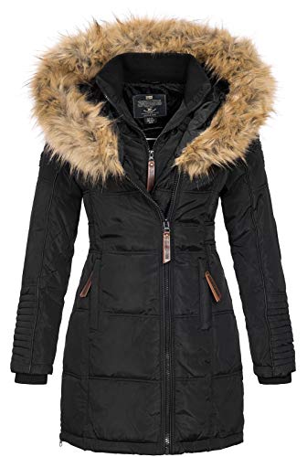 Geographical Norway BEAUTIFUL LADY - Parka cálida mujer - Abrigo grueso con capucha de piel falsa - Chaqueta de invierno - Chaqueta larga con forro cálido - Regalo para mujer Moda casual (Negro S)