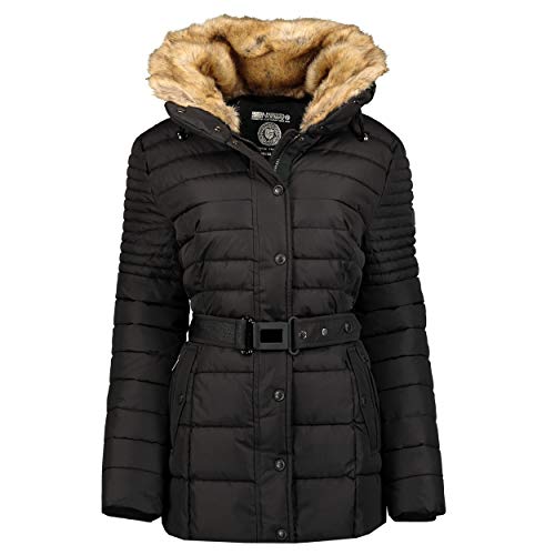 Geographical Norway BELLENA - Parka Grande para Mujeres - Abrigo De Invierno Abrigado - Manga Larga Y Cuello De Piel Sintética - Chaqueta para Mujeres Resistente A La Tela (Negro)