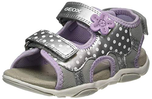 Geox B Sandal AGASIM Girl, Sandalias de Punta Descubierta Niñas, Plateado (Silver/Lilac C1316), 23 EU