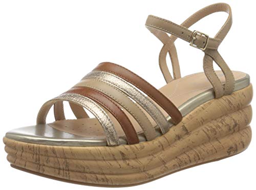 Geox D Primula Sandalo B, Sandalias con Plataforma Mujer, Marrón (LT Taupe/Cognac CH66N), 40 EU