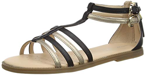 Geox J Sandal Karly Girl, Sandalias de Gladiador Mujer, Dorado (Black/Platinum C0531), 38 EU