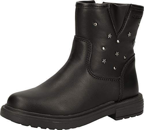 Geox Niñas Botines Eclair Girl, Chica Botas Estilo Biker,Botas,Botines,botín del Motorista,Biker,Remaches,Removable Insole,Schwarz,38 EU / 5 UK