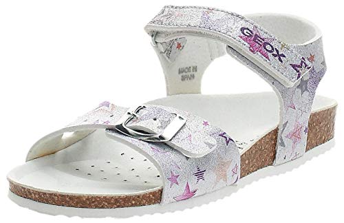 Geox Niñas Sandalias de Vestir J Adriel Girl, Chica Sandalia con Tiras, Sandalias con Correa,Zapatos de Verano,cómodo,Silver,28 EU / 10 UK Child